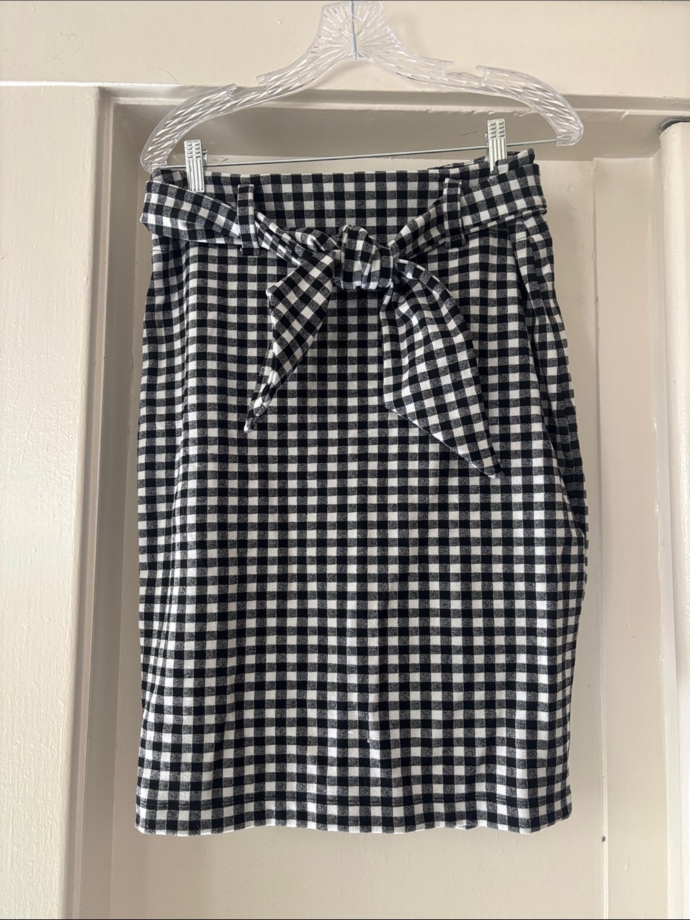 Maeve Black and White Gingham Tie-Waist Pencil Skirt